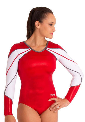 Ervy Mila Long Sleeved Leotard (Red, Graphite and White)