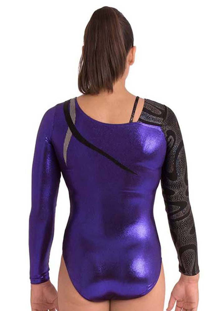 Ervy Flame Long Sleeved Leotard (Violet, Black and Silver)