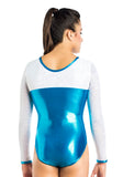Ervy Sherata Long Sleeved Leotard (Caribbean Blue, White and Silver)