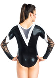Ervy Naliah Long Sleeved Leotard (Black, White and Silver)