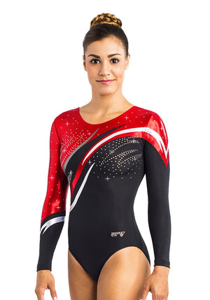 Ervy Alaria Long Sleeved Leotard (Black, Light Red and Silver)