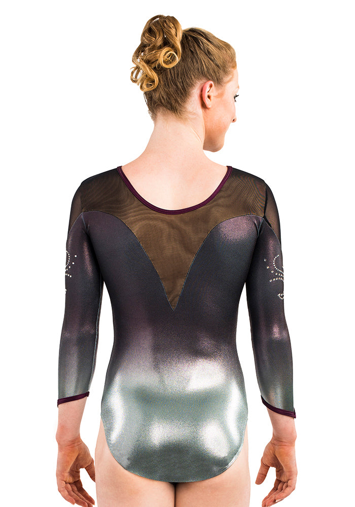 Ervy Kolina 3/4 Sleeved Leotard (Amethyst, Silver and Black)