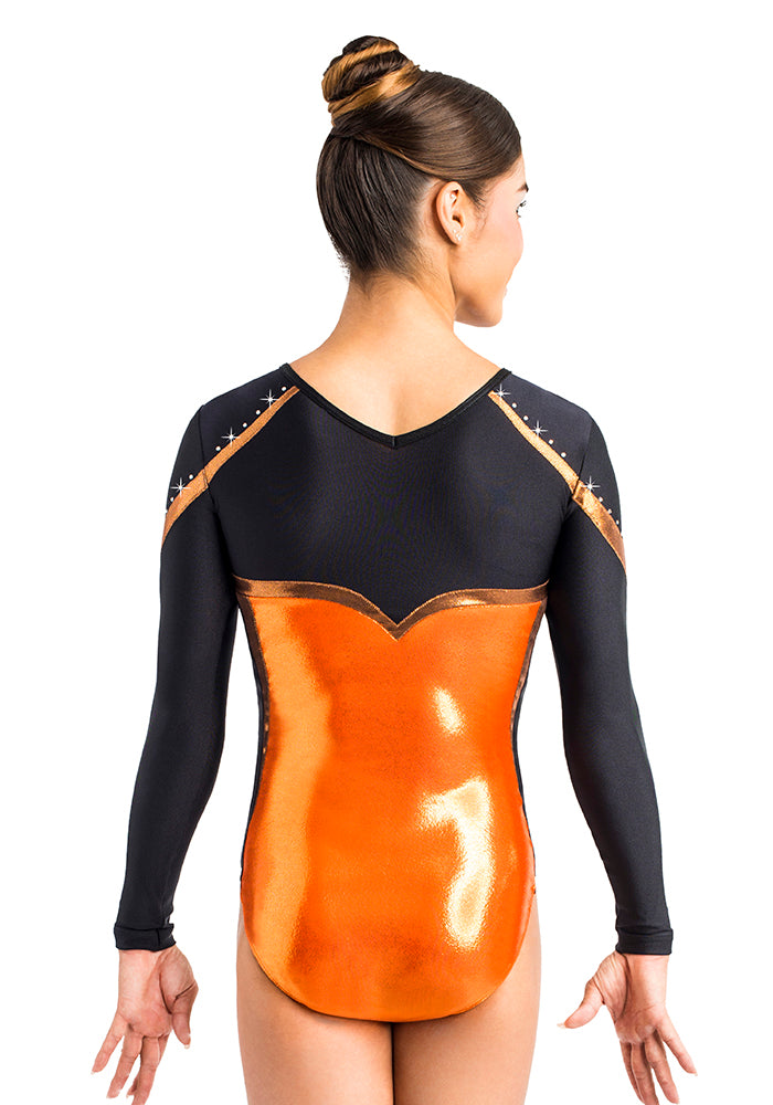 Ervy Tyra Long Sleeved Leotard (Orange, Black and Copper)