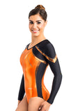 Ervy Tyra Long Sleeved Leotard (Orange, Black and Copper)