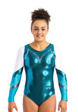 Ervy Blanca Long Sleeved Leotard (Petrol, White and Emerald)