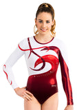 Ervy Kenna Long Sleeved Leotard (White and Bordeaux)