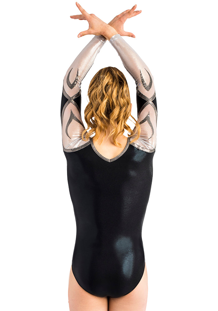 Ervy Hacel Long Sleeved Leotard (Silver, Graphite and Black)