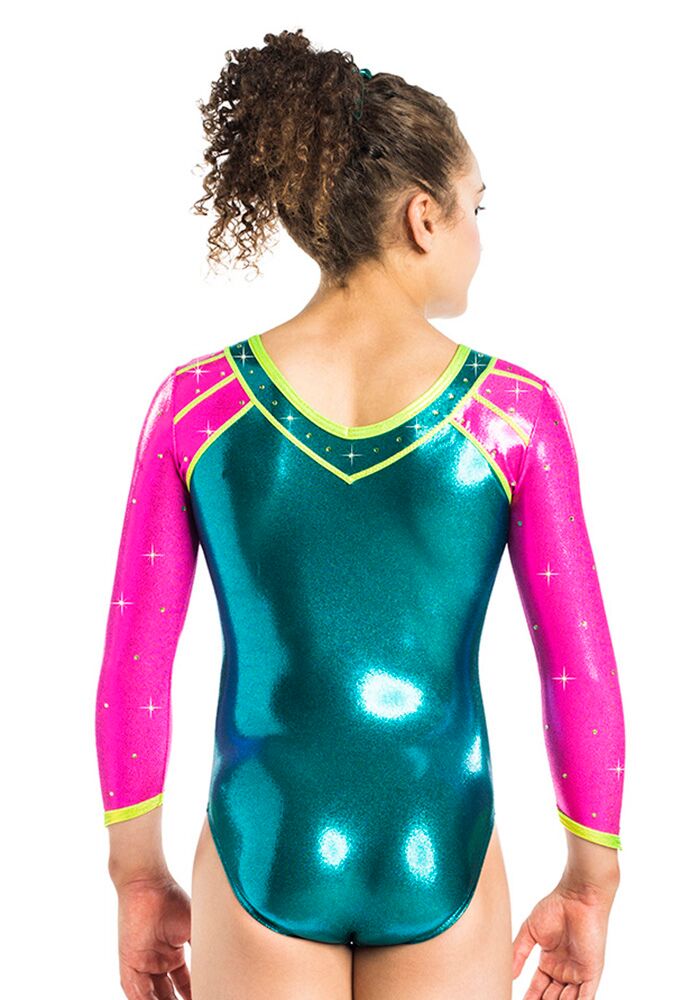 Ervy Addison 3/4 Sleeved Leotard (Petrol, Party Pink and Kiwi)