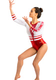 Ervy Anike 3/4 Sleeved Leotard (Red and White)