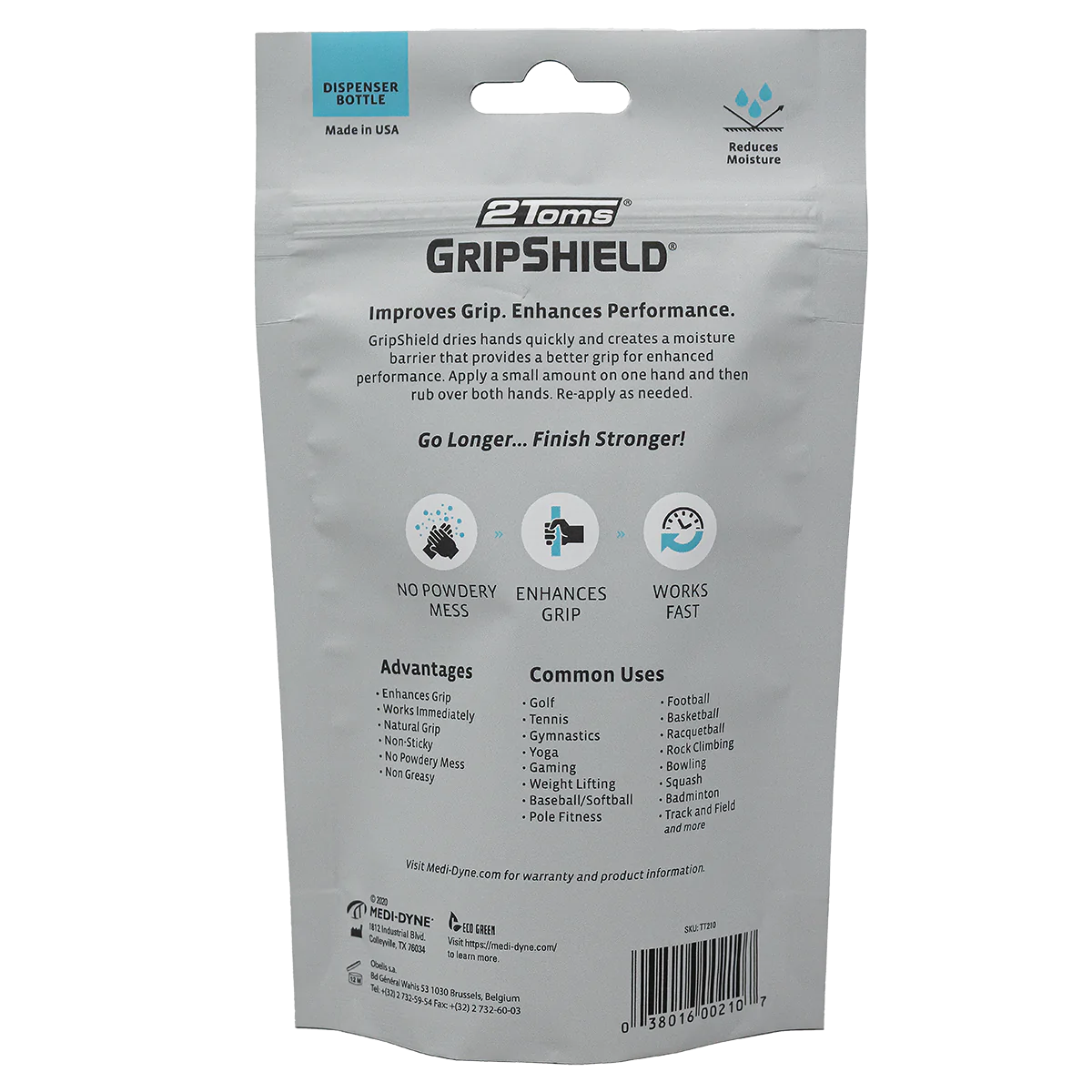 2Toms® GripShield® Grip Enhancer, Keeps Hands Dry