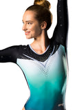 Ervy Tenobria Long Sleeved Leotard (Black & Silver with Ink, Petrol & White Ombre)