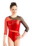 Ervy Moira Long Sleeved Leotard (Light Red, Black and Skin)