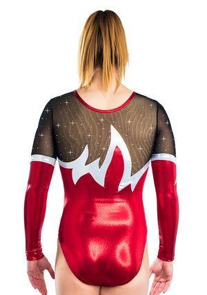 Ervy Sienna Long Sleeved Leotard (Light Red, Silver and Black)