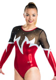 Ervy Sienna Long Sleeved Leotard (Light Red, Silver and Black)