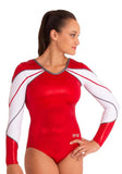 Ervy Mila Long Sleeved Leotard (Red, Graphite and White) - Elite Gymnastics
