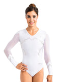 Ervy Mila Long Sleeved Leotard (White and Silver)