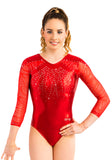 Ervy Mila 3/4 Sleeved Leotard (Light Red and Silver)