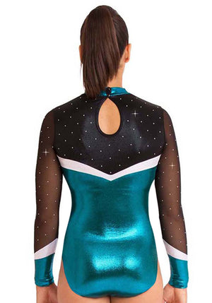 Ervy Santina Long Sleeved Leotard (Petrol, Silver and Black) 