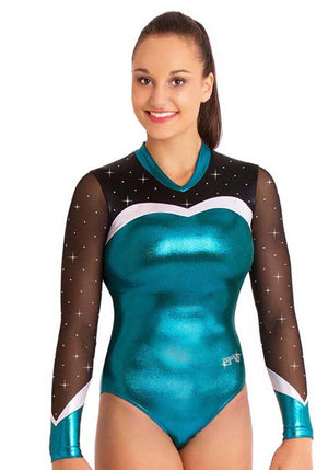 Ervy Santina Long Sleeved Leotard (Petrol, Silver and Black) 