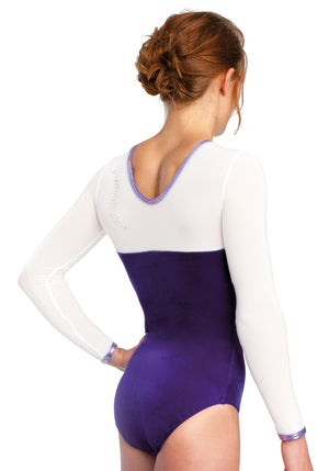 Ervy Elina Long Sleeved Velvet Leotard (Violet, White and Lilac)