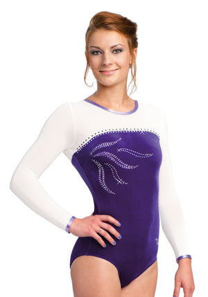 Ervy Elina Long Sleeved Velvet Leotard (Violet, White and Lilac)