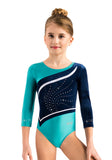 Ervy Diamond 3/4 Sleeved Leotard (Pale Turquoise, Ink and White)