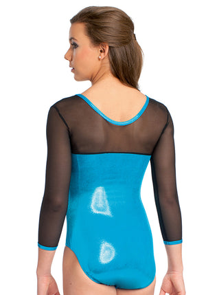 Ervy Dana Long Sleeved Leotard (Caribbean Blue and Black) 