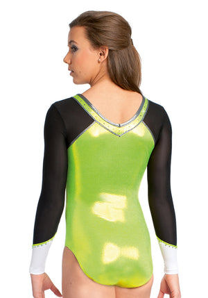 Ervy Zara Long Sleeved Leotard (Kiwi Green and Black) 