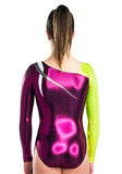 Ervy Flame Long Sleeved Leotard (Aubergine, Kiwi and Graphite)