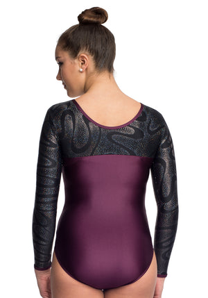 Ervy Sherata Long Sleeved Leotard (Amethyst, Black and Silver)
