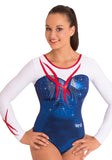 Ervy Talitha Long Sleeved Leotard (Marine Blue, Red and White)