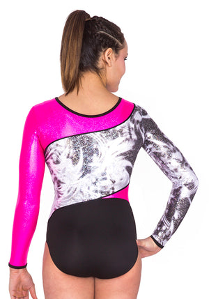Ervy Symphony Long Sleeved Leotard (Black, Silver and Fuchsia)