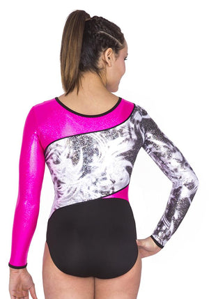 Ervy Symphony Long Sleeved Leotard (Black, Silver and Fuchsia)