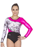 Ervy Symphony Long Sleeved Leotard (Black, Silver and Fuchsia)