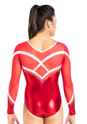 Ervy Phoebe Long Sleeved Leotard (Light Red and White)