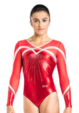 Ervy Phoebe Long Sleeved Leotard (Light Red and White)