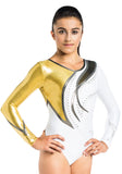 Ervy Runa Leotard (White, Gold, Black and Silver) - Elite Gymnastics