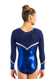 Ervy Sakura Long Sleeved Leotard (Marine Blue and Silver)
