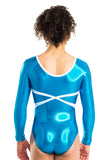 Ervy Aquarell Long Sleeved Leotard (Carribean Blue and White)