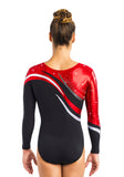 Ervy Alaria Long Sleeved Leotard (Black, Light Red and Silver)