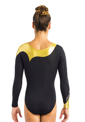 Ervy Avelina Long Sleeved Leotard (Black and Gold)