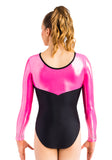 Ervy Skara Long Sleeved Leotard (Black and Neon Pink)