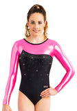 Ervy Skara Long Sleeved Leotard (Black and Neon Pink)