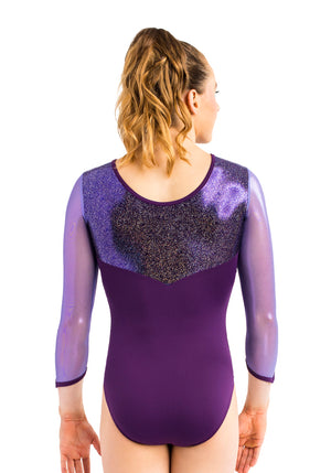 Ervy Skara 3/4 Sleeved Leotard (Aubergine, Violet, Silver and Lilac)