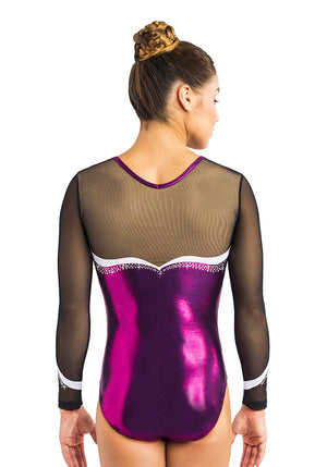 Ervy Aziza Long Sleeved Leotard (Aubergine, Black and White)