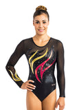 Ervy Athea Long Sleeved Leotard (Black and Gold)