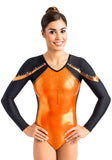 Ervy Tyra Long Sleeved Leotard (Orange, Black and Copper)