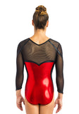 Ervy Tyra 3/4 Sleeved Leotard (Light Red and Black)