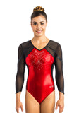 Ervy Tyra 3/4 Sleeved Leotard (Light Red and Black)