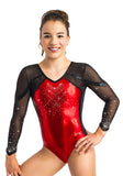 Ervy Tyra 3/4 Sleeved Leotard (Light Red and Black)